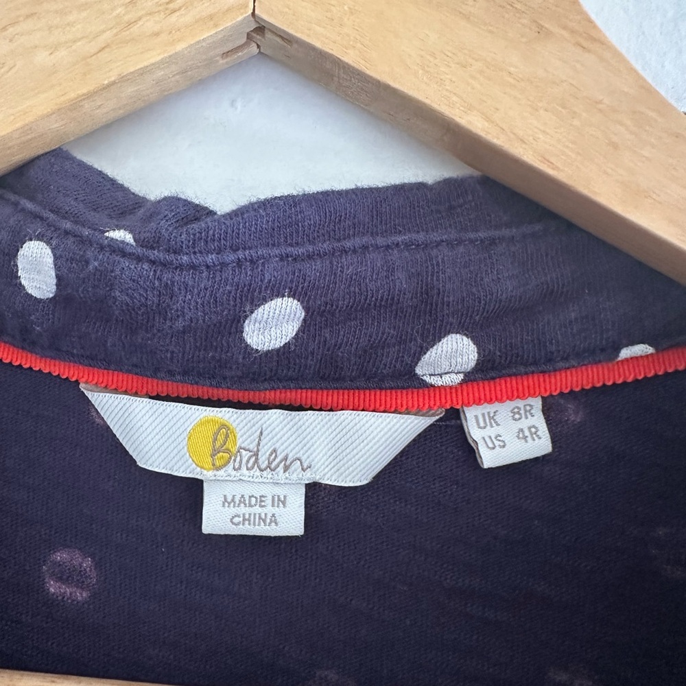 Boden Navy/ White Polka Dot Cotton 3/4 Sleeve Collared Mini Dress size 4R EUC - Picture 5 of 6